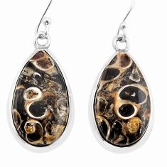 16.31cts natural turritella fossil snail agate 925 silver dangle earrings y63855