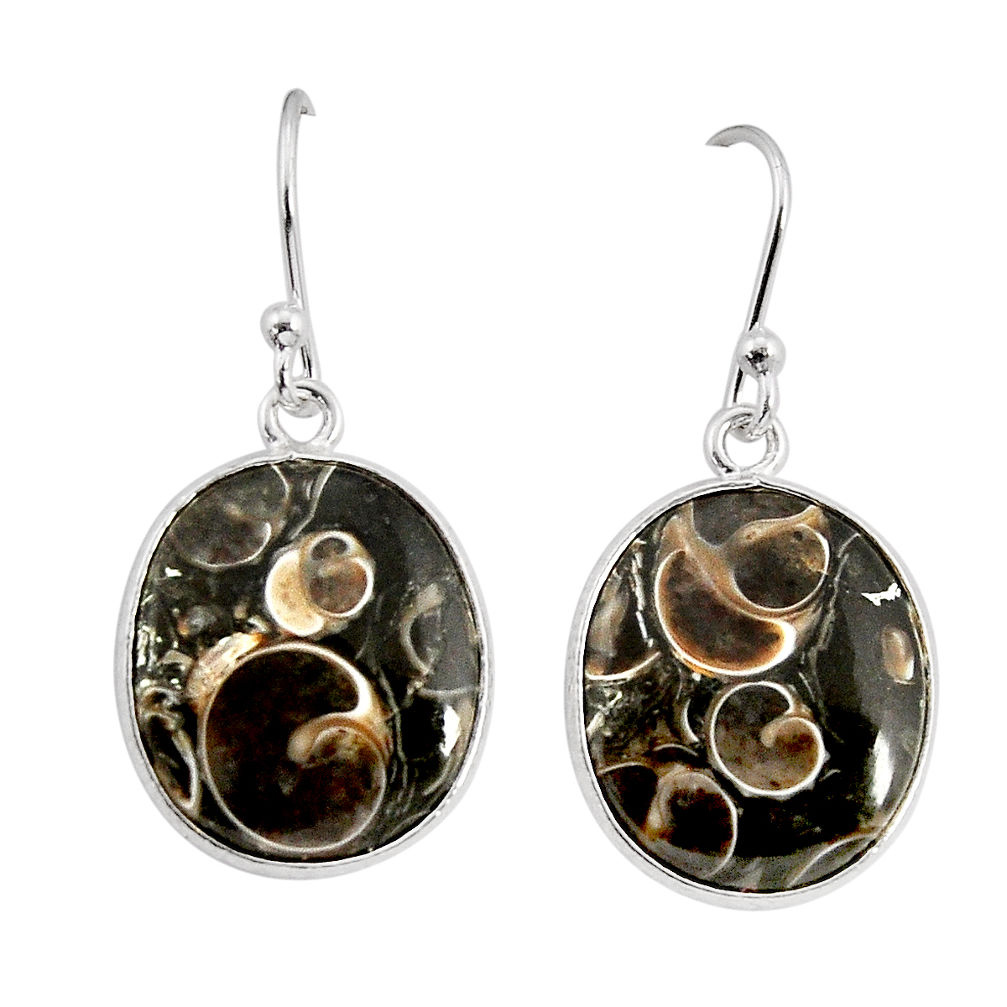 10.05cts natural turritella fossil snail agate 925 silver dangle earrings y70270