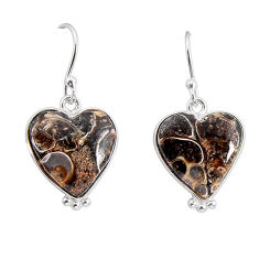 11.37cts natural turritella fossil snail agate 925 silver dangle earrings y70379