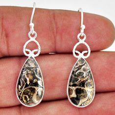 10.05cts natural turritella fossil snail agate 925 silver dangle earrings y77206