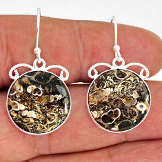 13.64cts natural turritella fossil snail agate 925 silver dangle earrings y77224