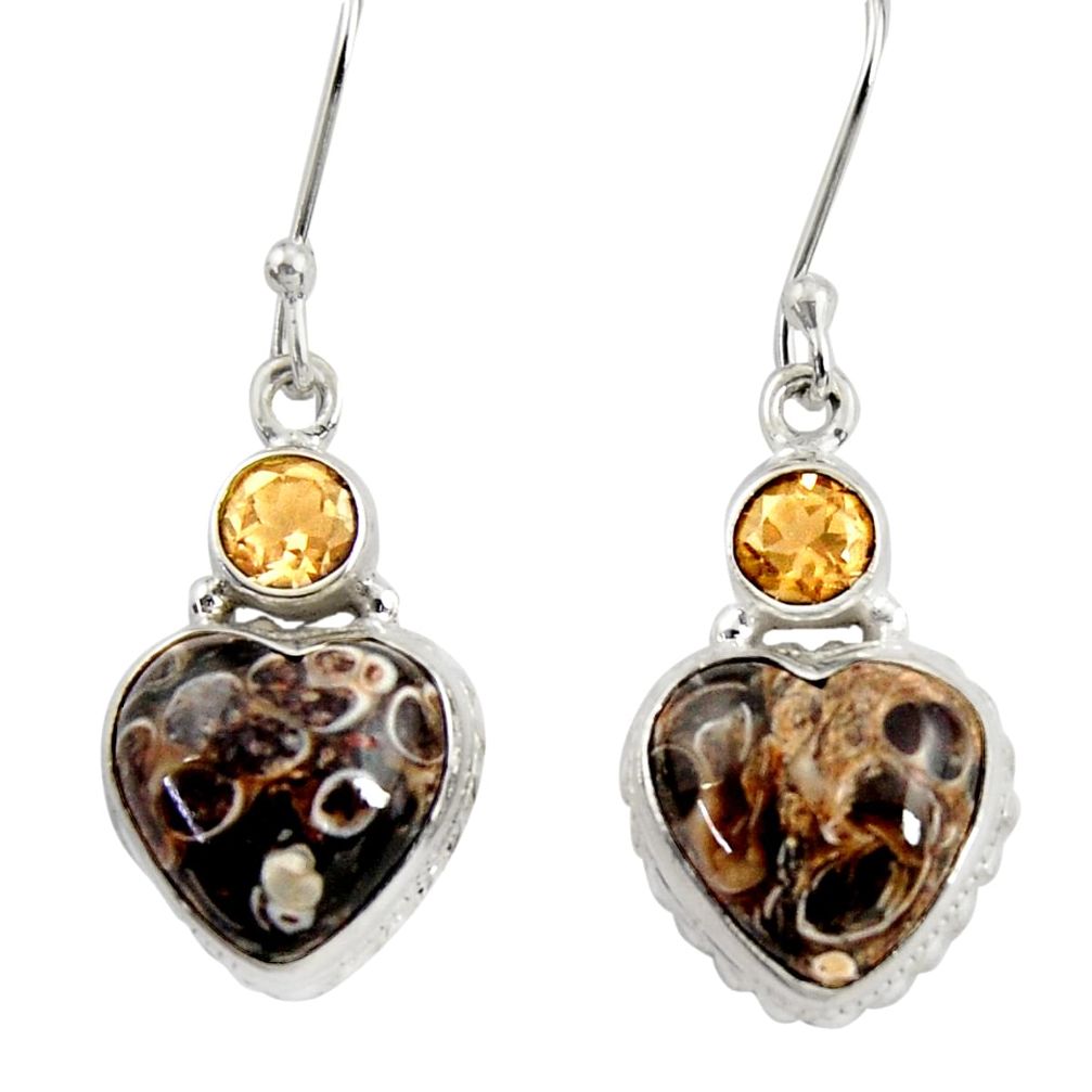  turritella fossil snail agate 925 silver heart earrings d39525