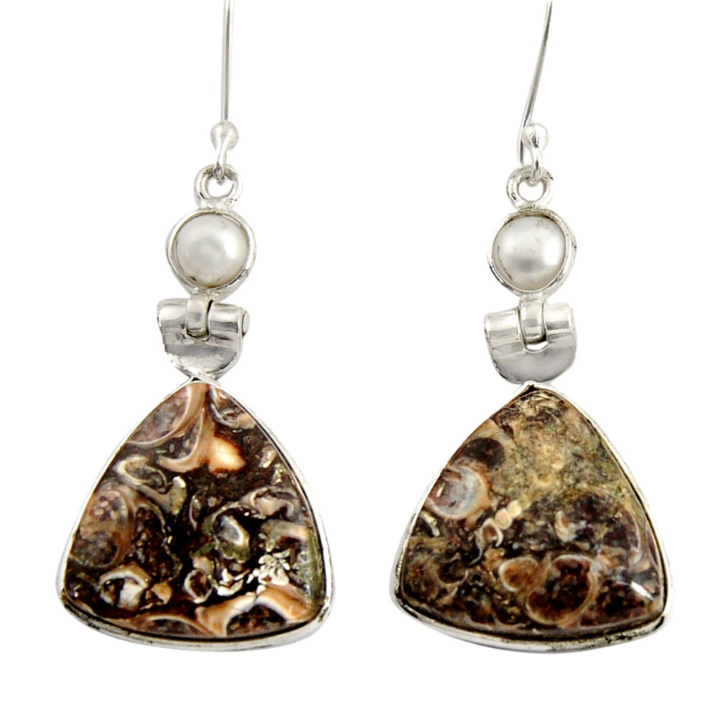  turritella fossil snail agate 925 silver heart earrings d39530