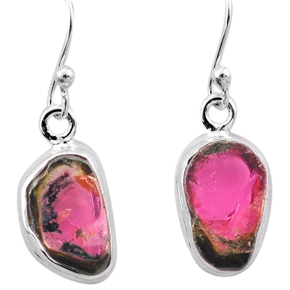 5.92cts natural watermelon tourmaline 925 sterling silver dangle earrings t82901