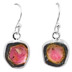 6.14cts natural watermelon tourmaline 925 sterling silver dangle earrings t82928