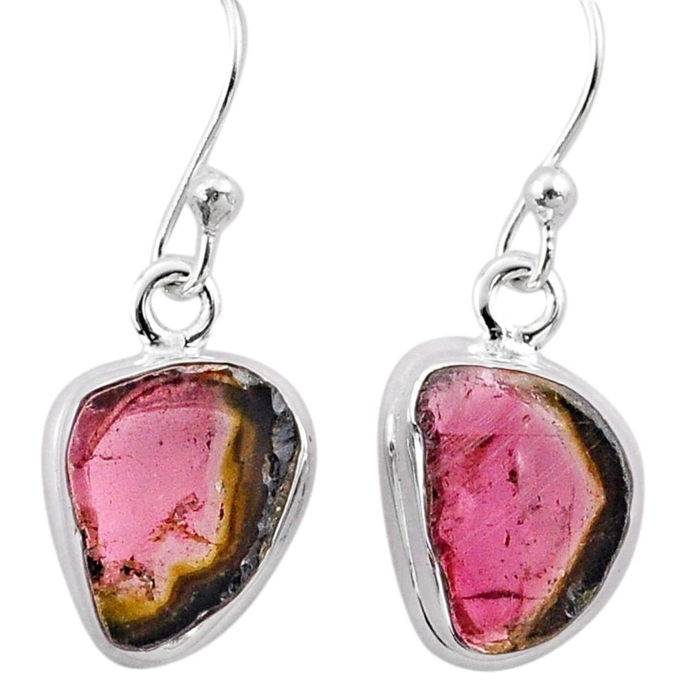 6.25cts natural watermelon tourmaline 925 sterling silver dangle earrings t82942