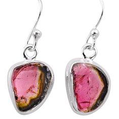 6.25cts natural watermelon tourmaline 925 sterling silver dangle earrings t82942