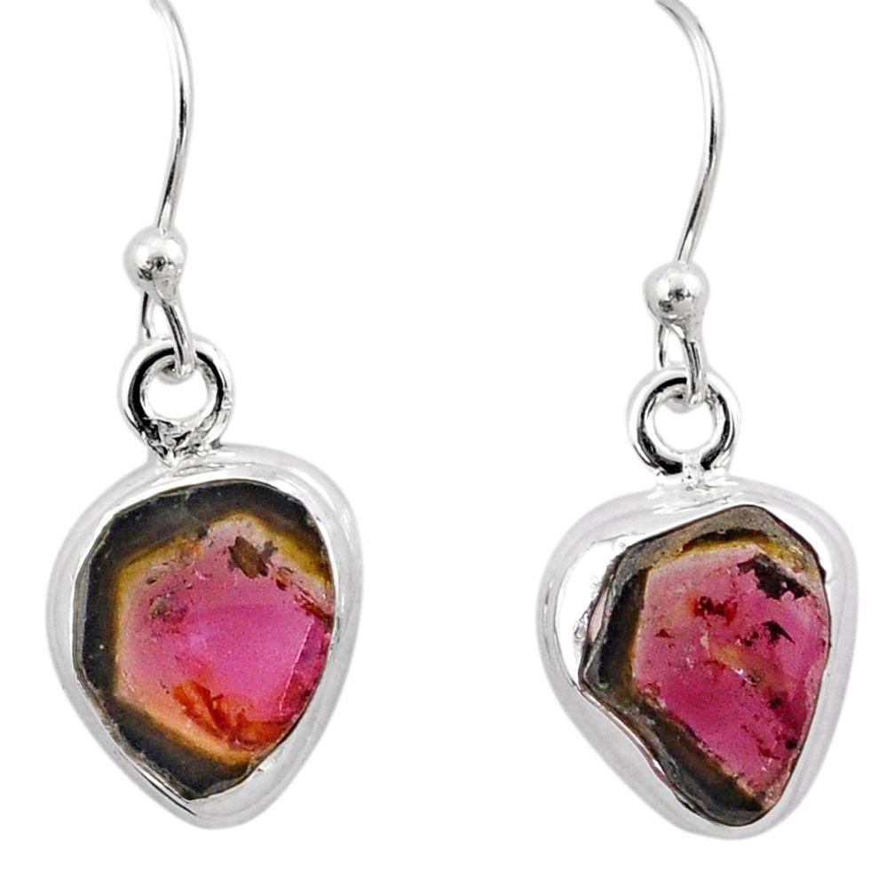 5.46cts natural watermelon tourmaline 925 sterling silver dangle earrings t82943