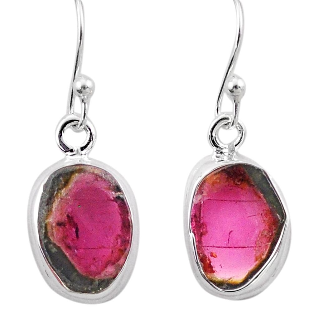 5.48cts natural watermelon tourmaline 925 sterling silver dangle earrings t82946