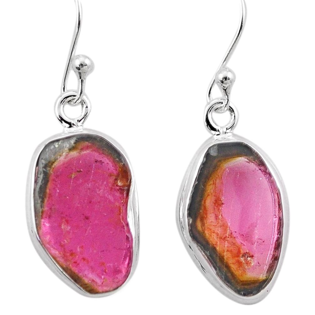 8.12cts natural watermelon tourmaline 925 sterling silver dangle earrings t82951