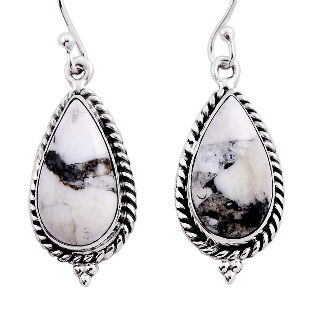 13.33cts natural white buffalo turquoise pear 925 silver dangle earrings n39653