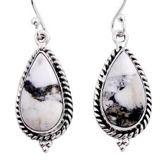 13.33cts natural white buffalo turquoise pear 925 silver dangle earrings n39653
