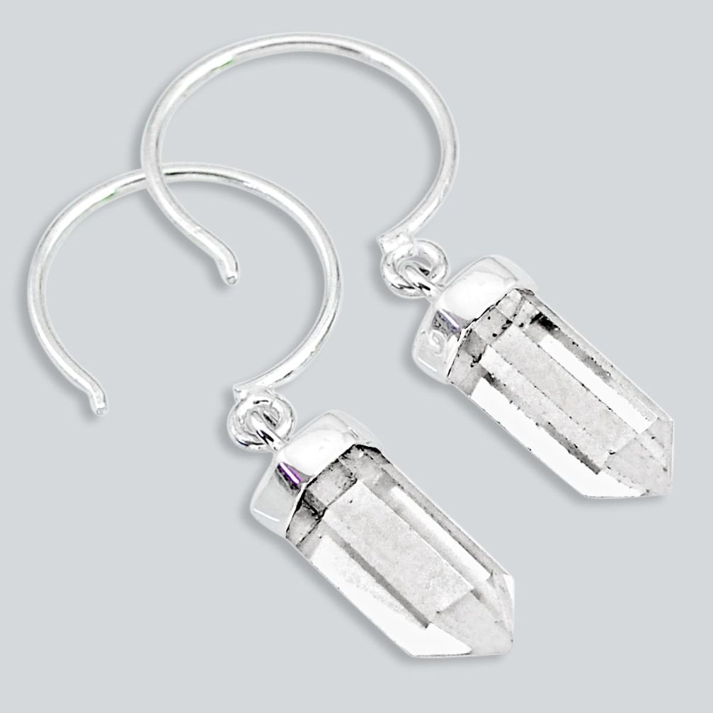 9.53cts natural white crystal pointer 925 sterling silver dangle earrings r88961