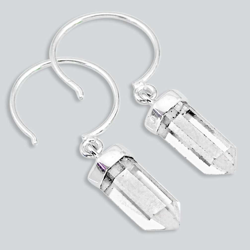 9.45cts natural white crystal pointer 925 sterling silver dangle earrings r88966