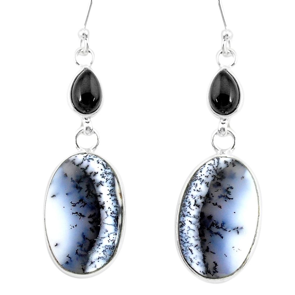 17.78cts natural white dendrite opal (merlinite) silver dangle earrings r86702