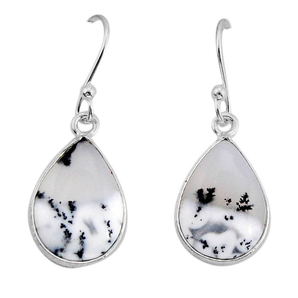 7.53cts natural white dendrite opal (merlinite) silver dangle earrings y72934