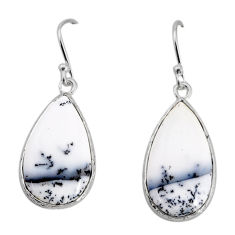12.57cts natural white dendrite opal (merlinite) silver dangle earrings y77297