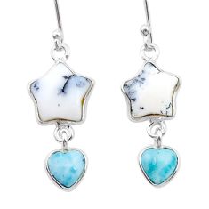 7.20cts natural white dendrite opal larimar 925 silver star fish earrings u49320