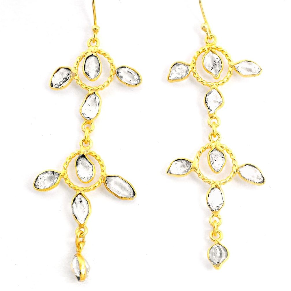 13.15cts natural white herkimer diamond 14k gold handmade earrings r73018