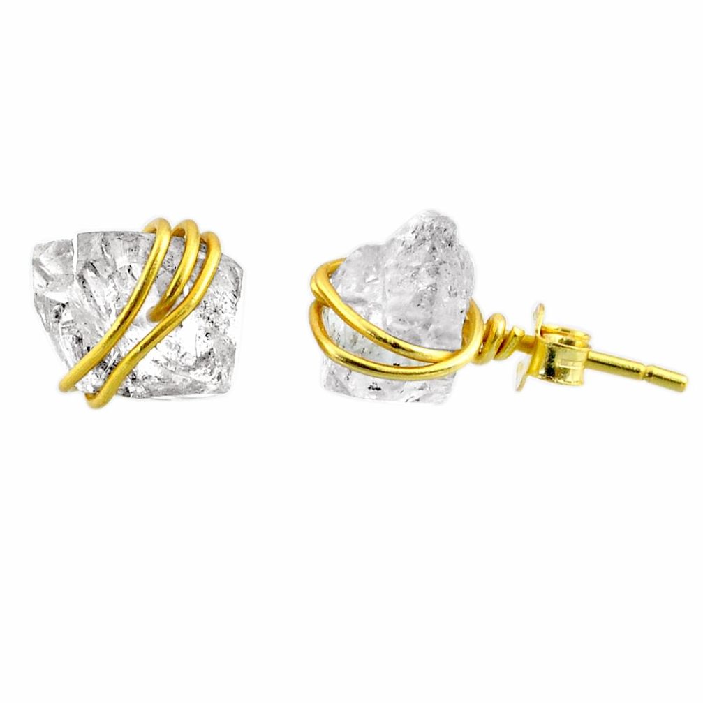 7.08cts natural white herkimer diamond 925 silver 14k gold stud earrings r65881
