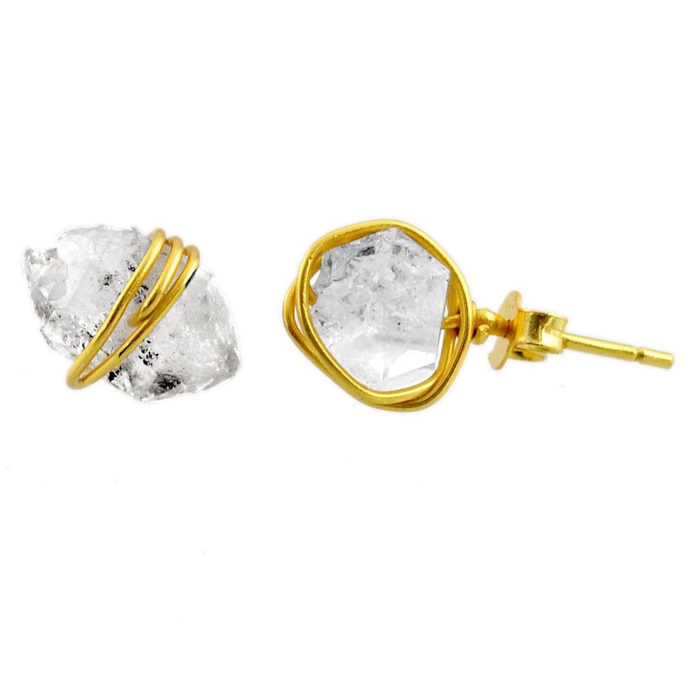 8.35cts natural white herkimer diamond 925 silver 14k gold stud earrings r65883