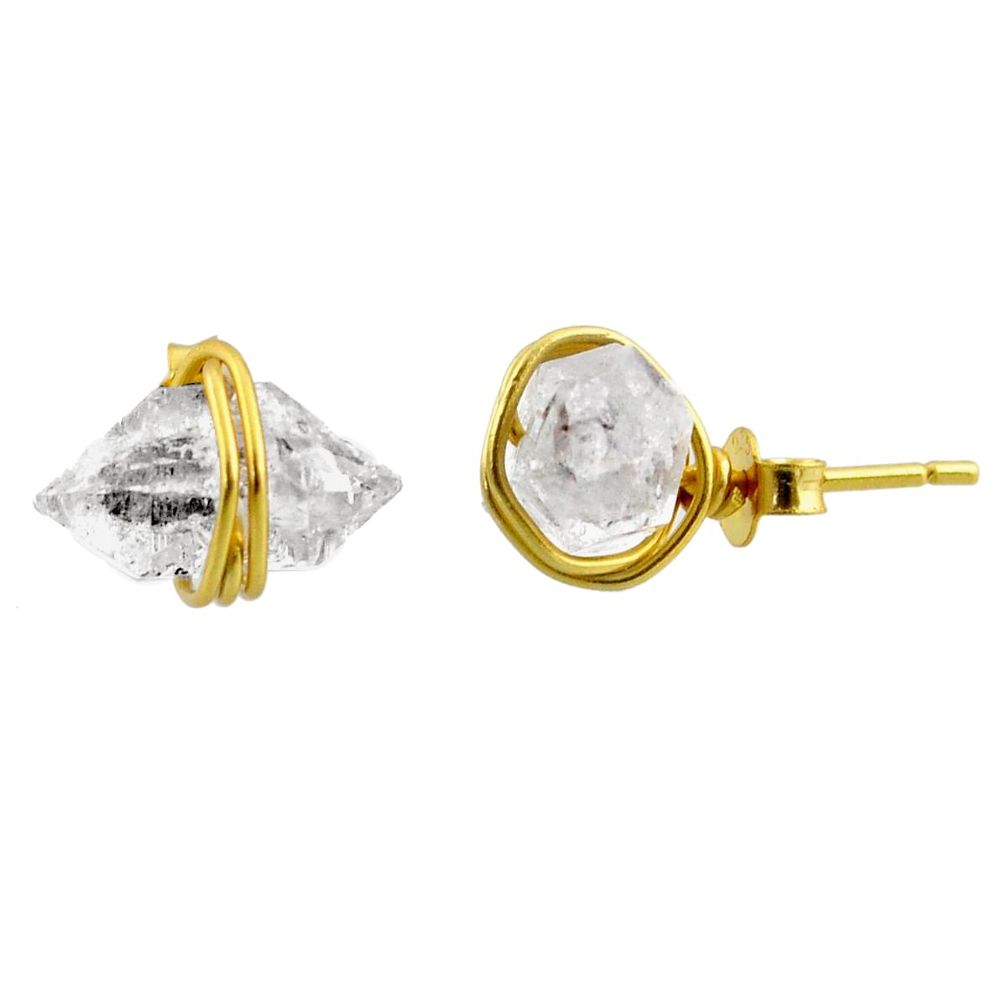 7.95cts natural white herkimer diamond 925 silver 14k gold stud earrings r65884