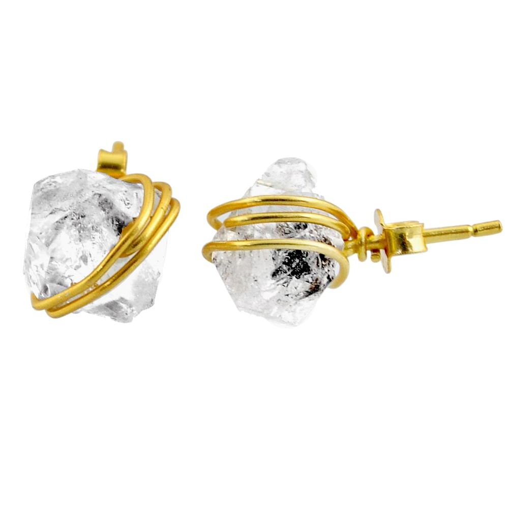 10.12cts natural white herkimer diamond 925 silver 14k gold stud earrings r65887