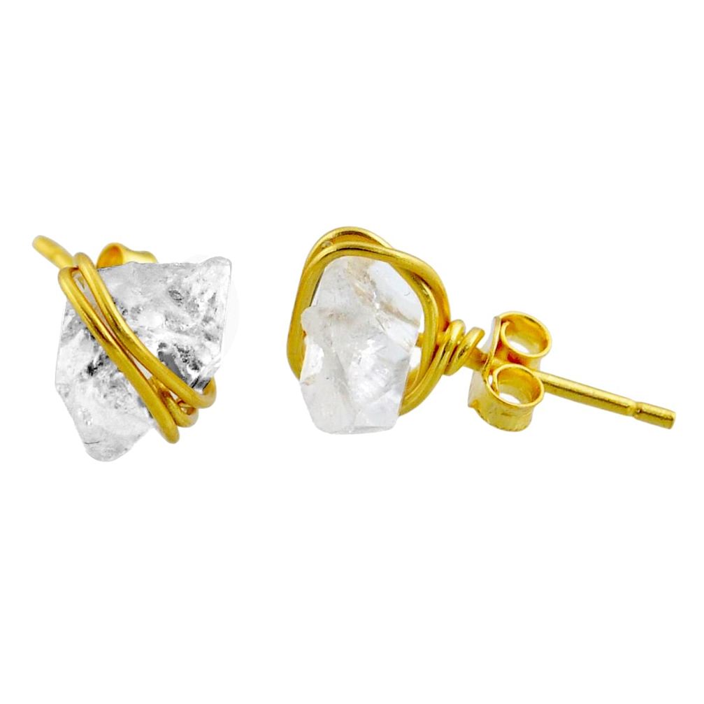 7.16cts natural white herkimer diamond 925 silver 14k gold stud earrings r65896