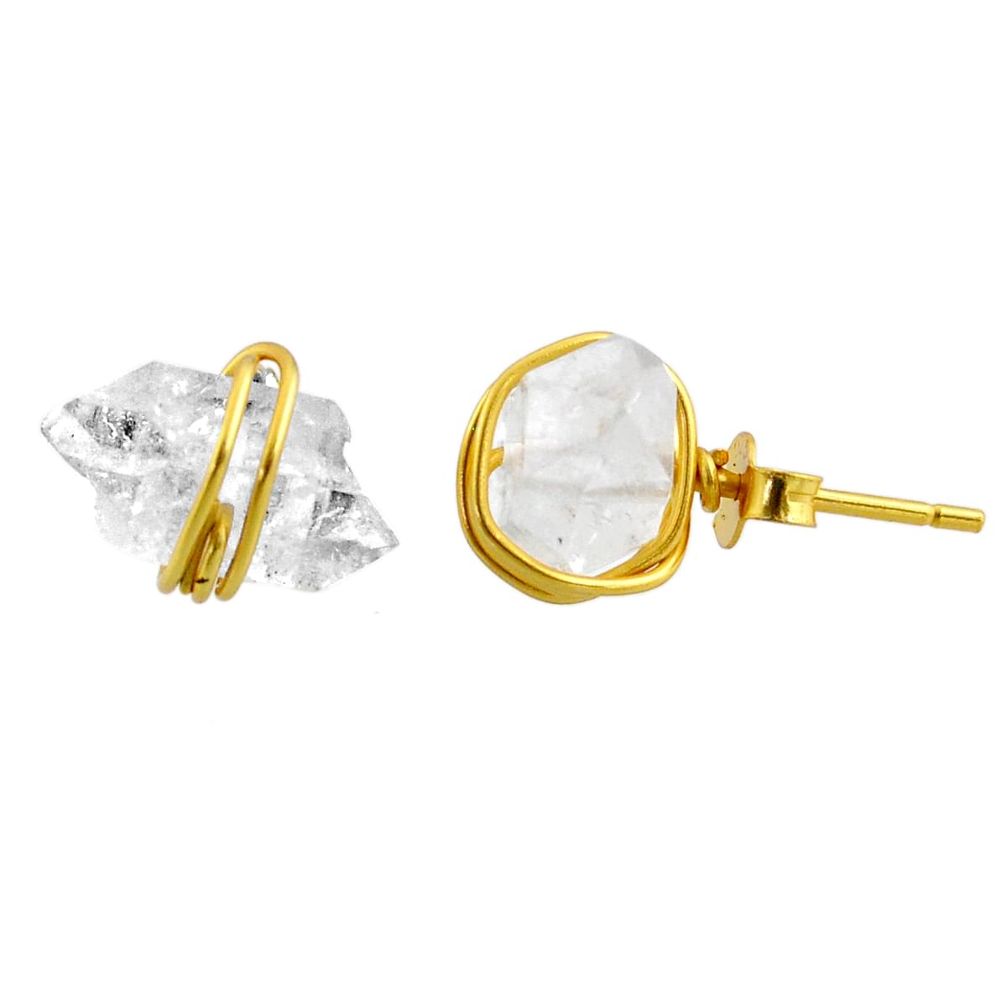 8.79cts natural white herkimer diamond 925 silver 14k gold stud earrings r65898