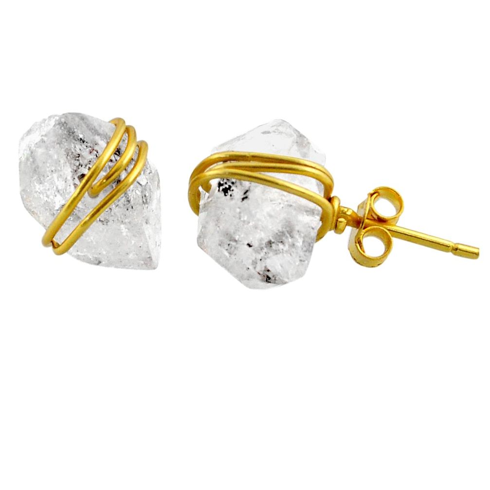 10.70cts natural white herkimer diamond 925 silver 14k gold stud earrings r65899
