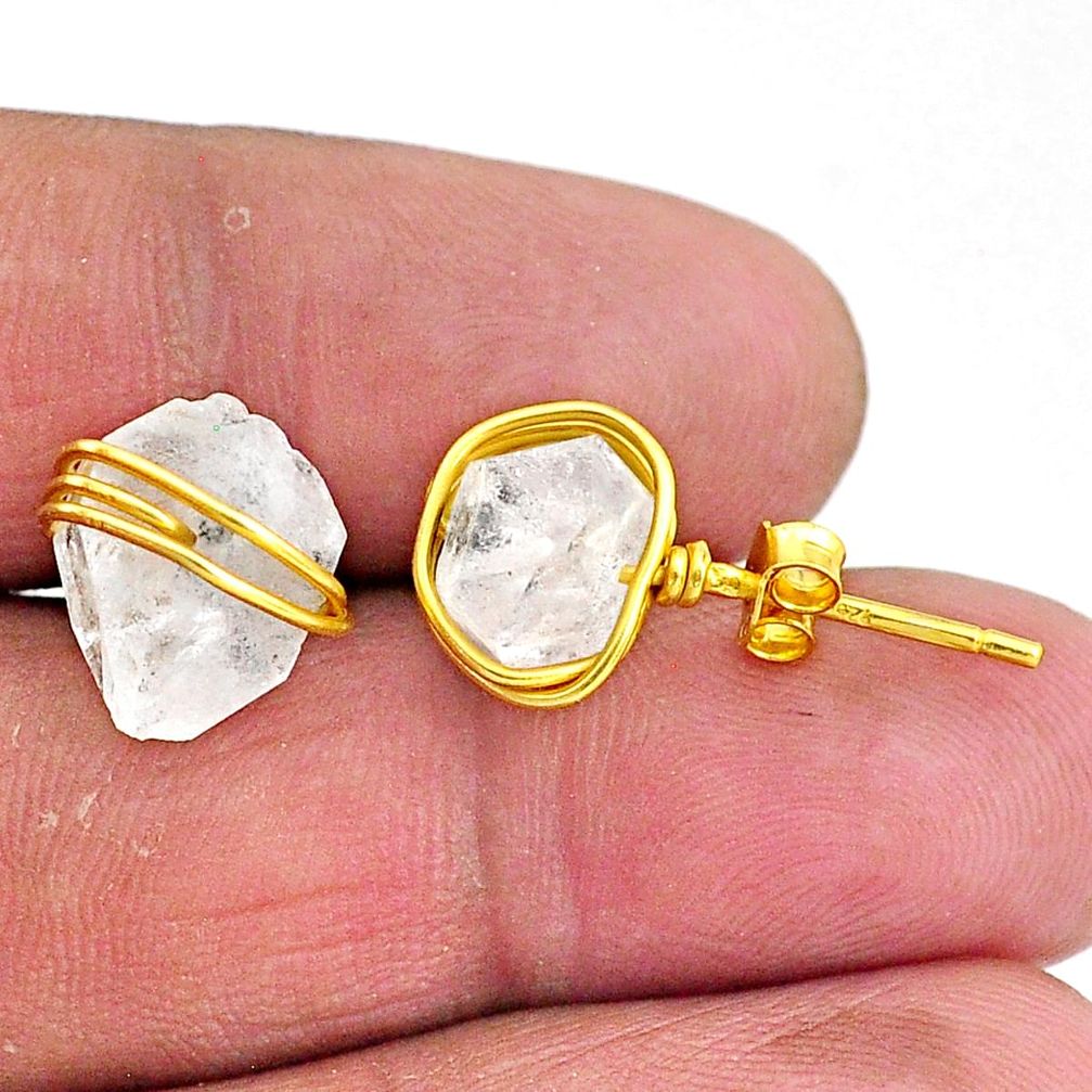 8.76cts natural white herkimer diamond 14k gold stud earrings t6483