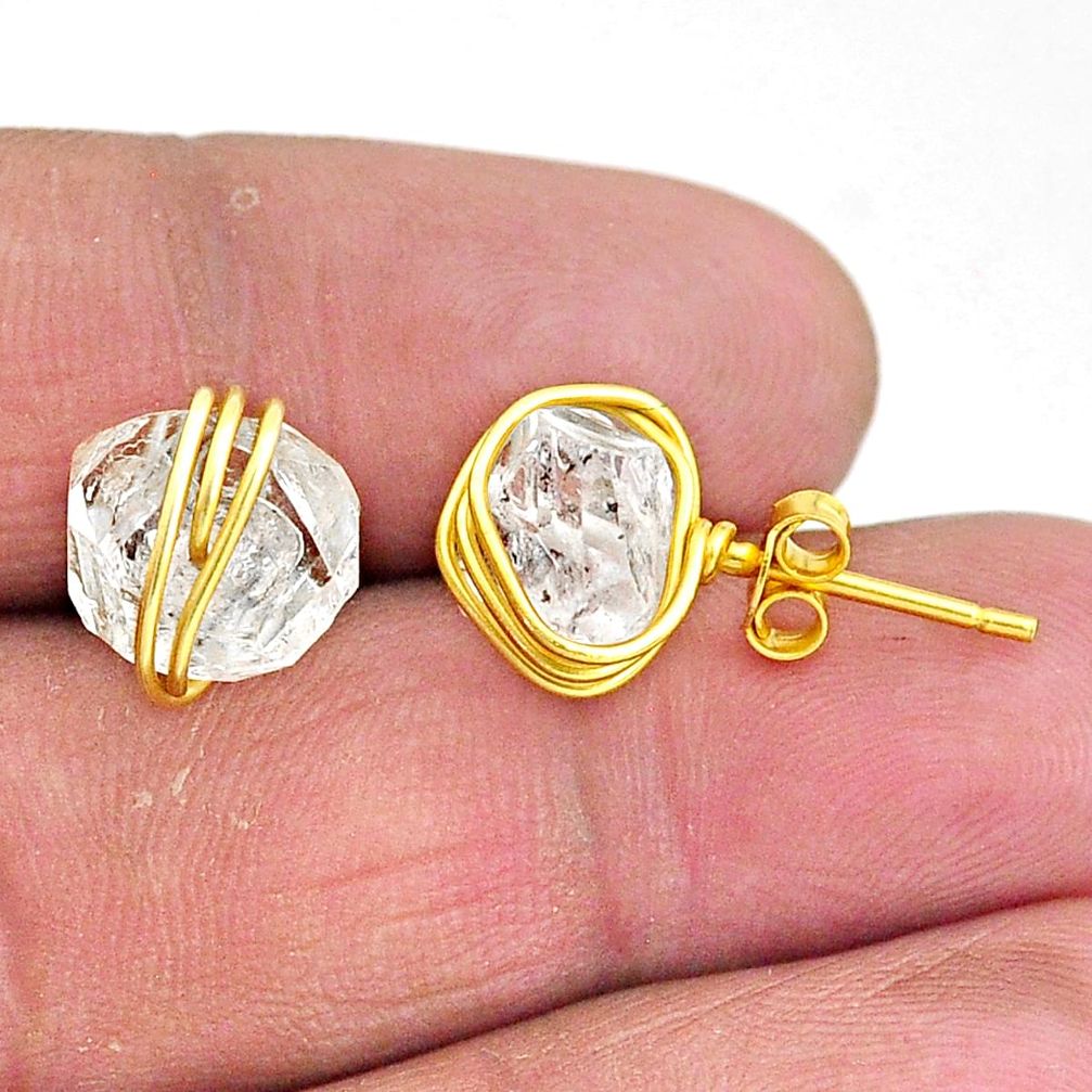 6.99cts natural white herkimer diamond 14k gold stud earrings t6485