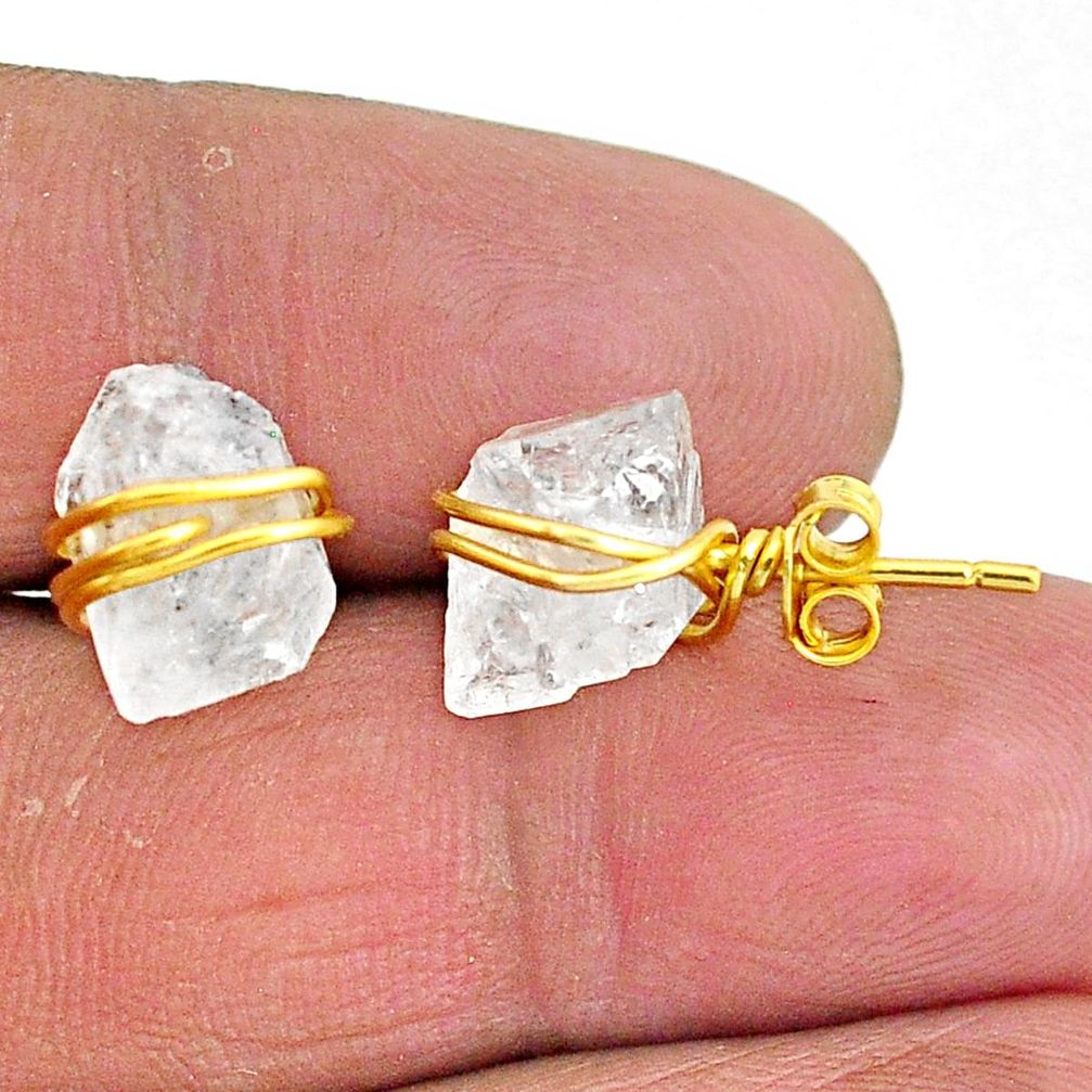 8.76cts natural white herkimer diamond 14k gold handmade stud earrings t6488