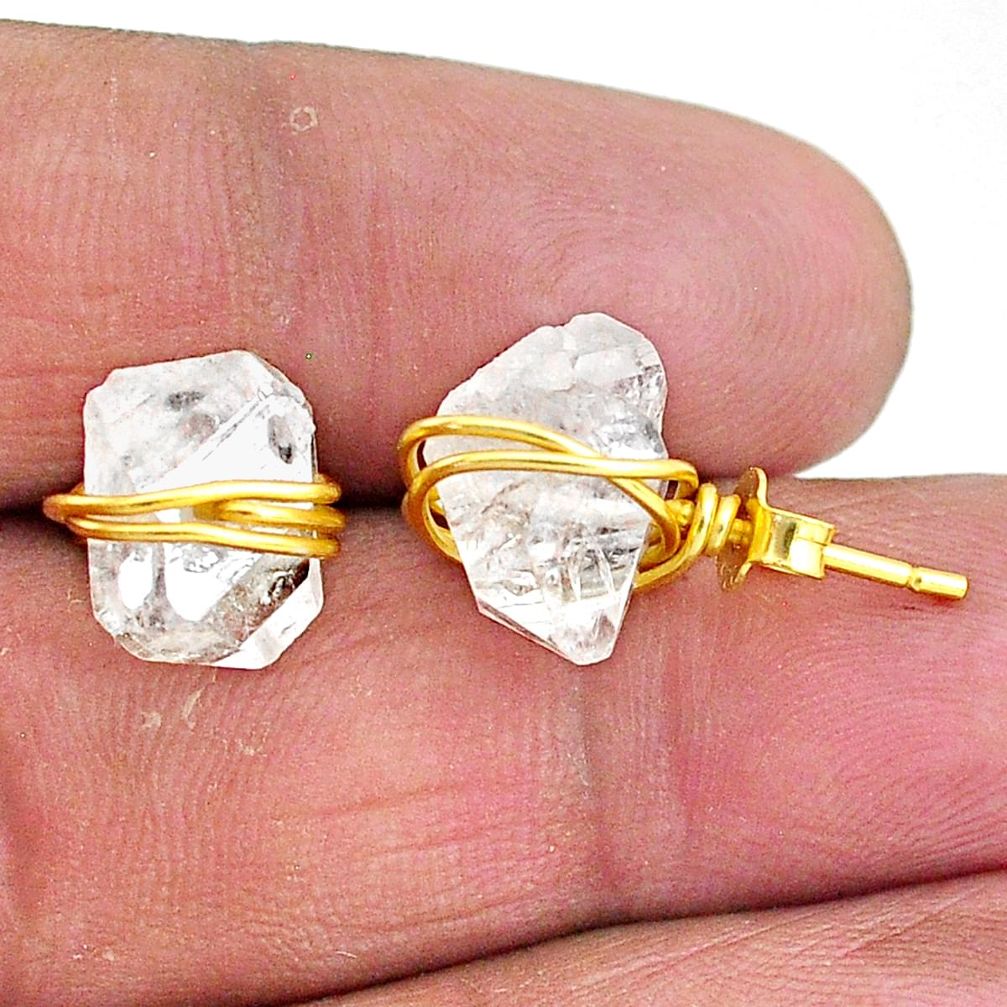 7.80cts natural white herkimer diamond 14k gold handmade stud earrings t6489