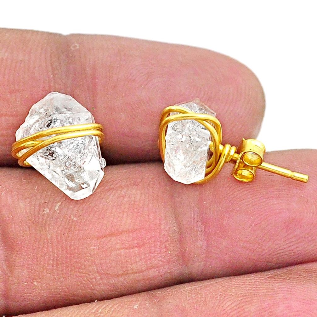 8.38cts natural white herkimer diamond 14k gold stud earrings t6547
