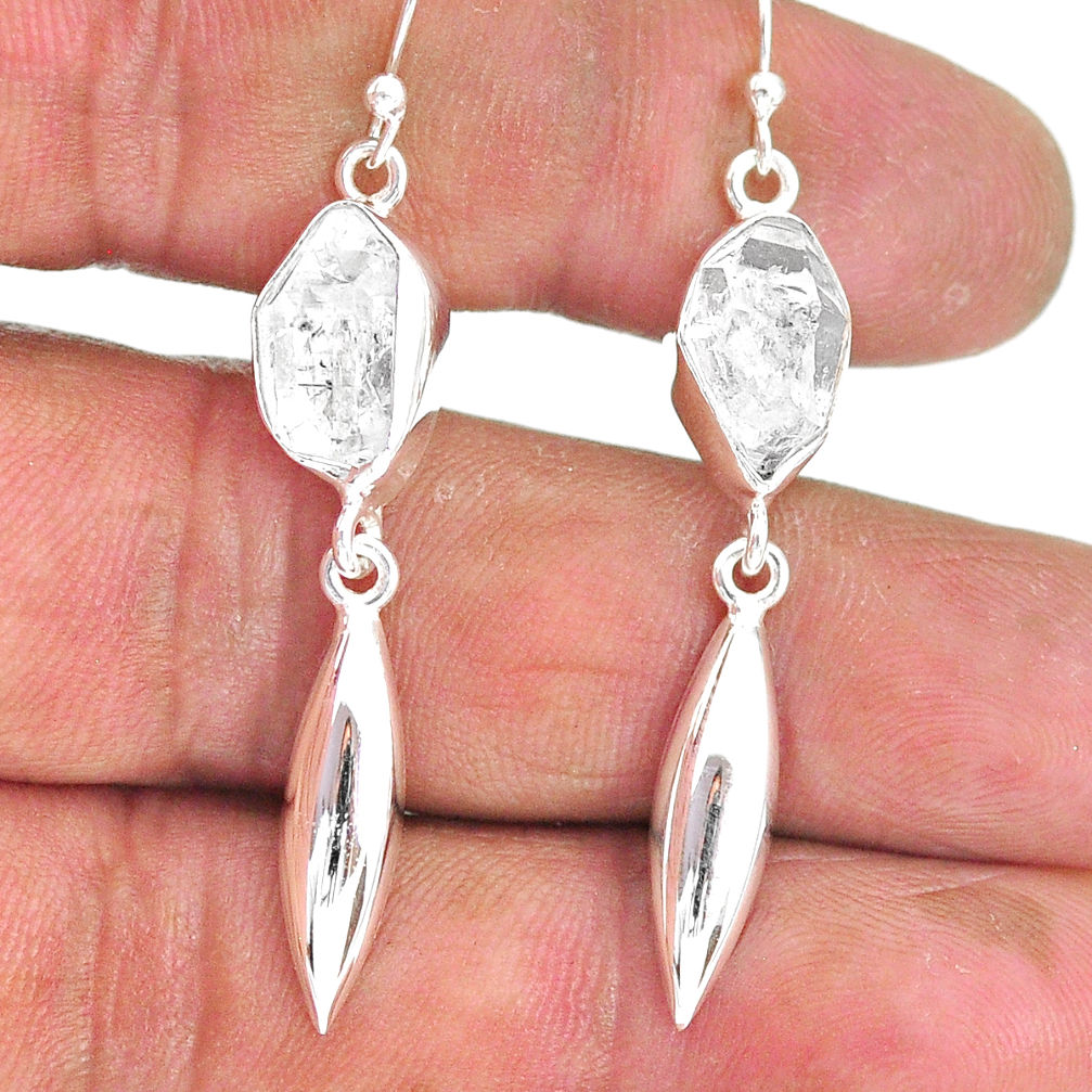 9.87cts natural white herkimer diamond 925 silver dangle earrings r89918