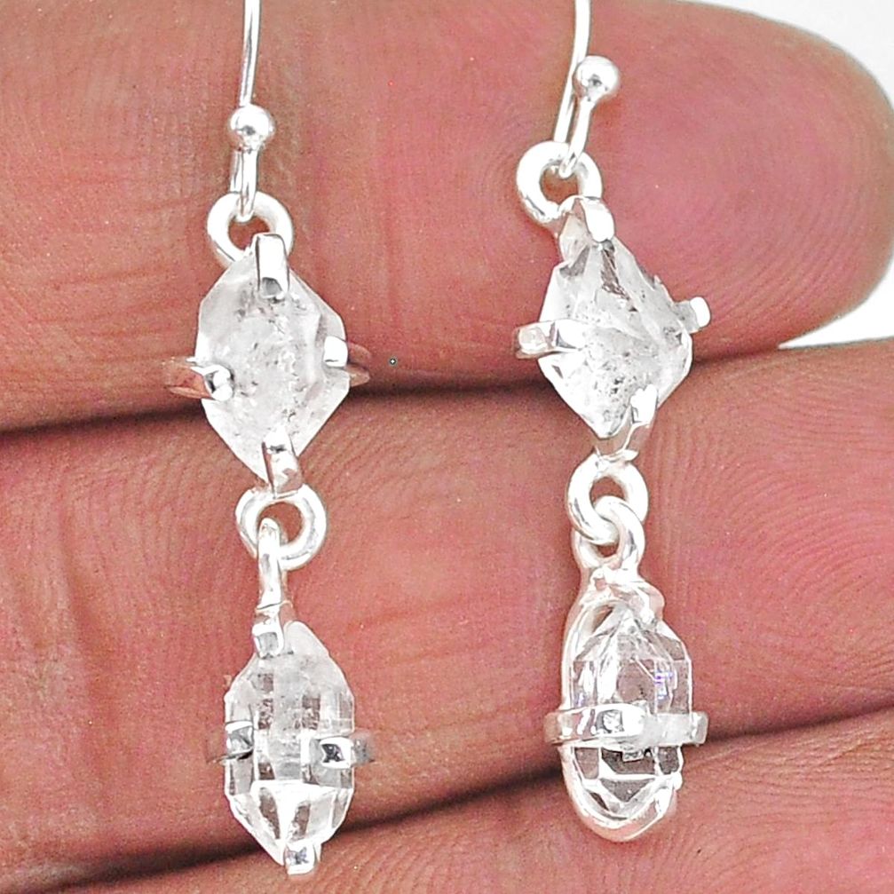 9.41cts natural white herkimer diamond 925 silver dangle earrings t14476
