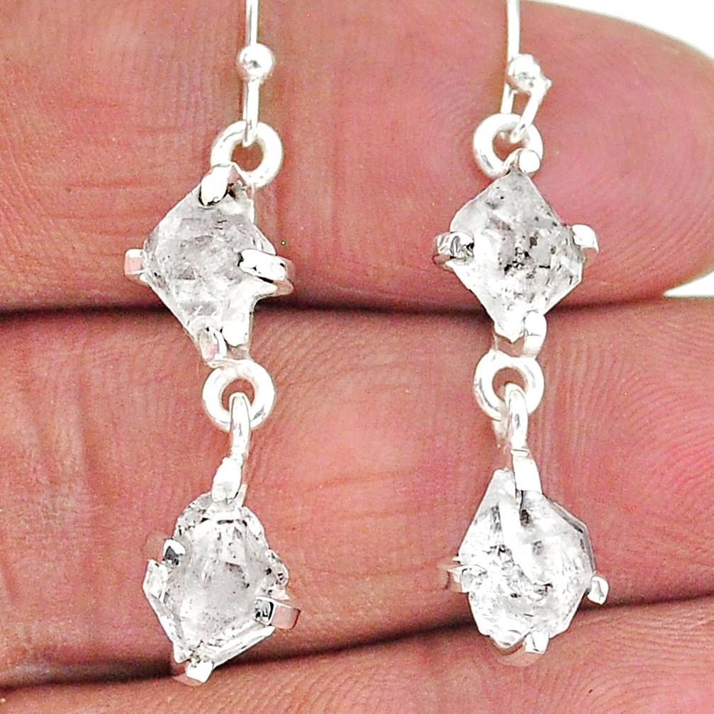 9.05cts natural white herkimer diamond 925 silver dangle earrings t14479