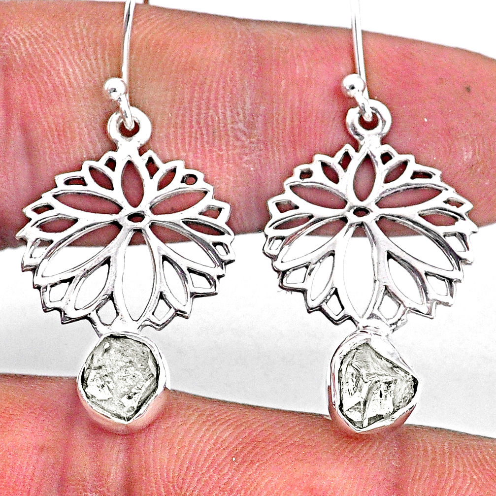 8.05cts natural white herkimer diamond 925 silver dangle flower earrings r61538