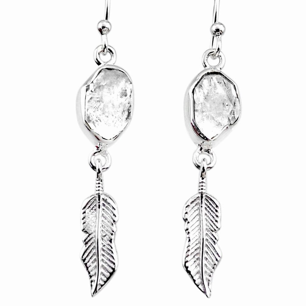 10.97cts natural white herkimer diamond 925 silver deltoid leaf earrings r65753