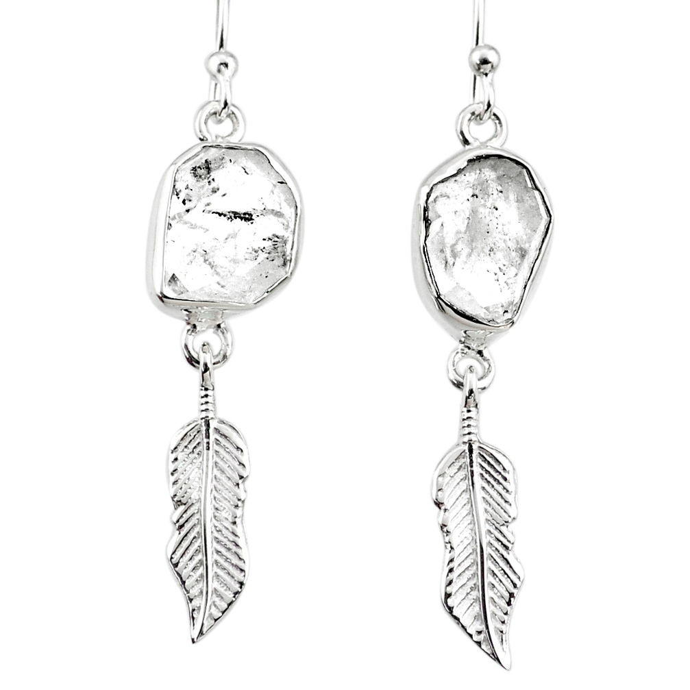 11.42cts natural white herkimer diamond 925 silver deltoid leaf earrings r65755
