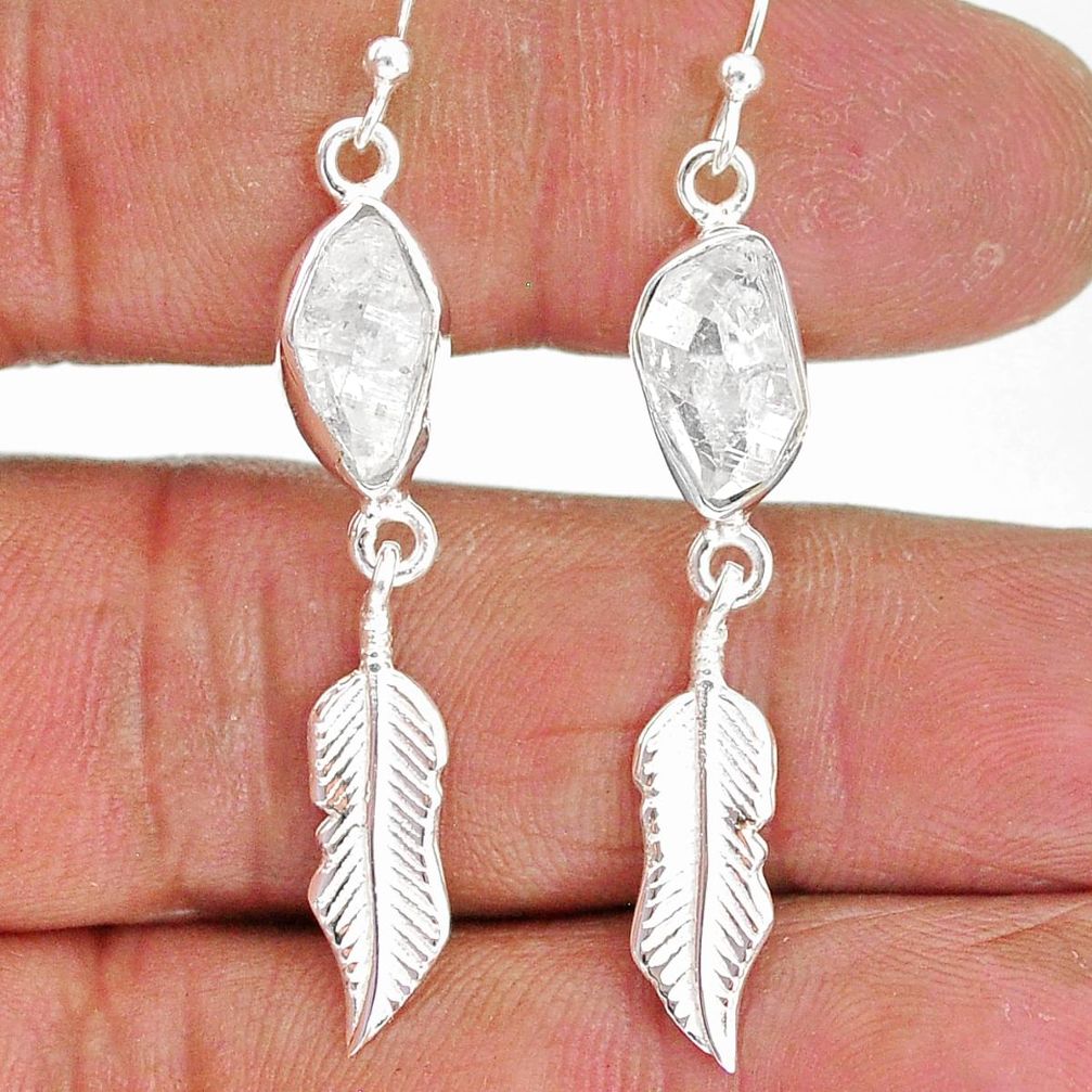 9.71cts natural white herkimer diamond 925 silver deltoid leaf earrings r89901