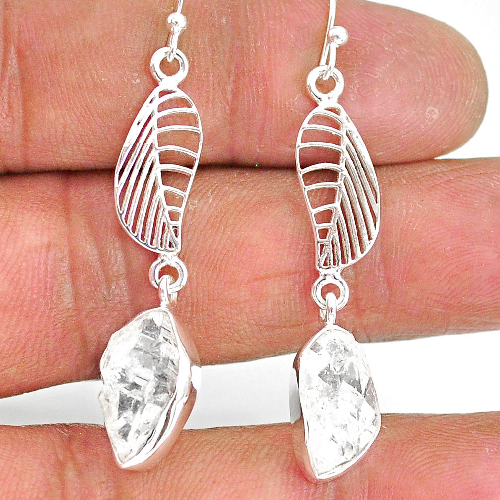 10.65cts natural white herkimer diamond 925 silver deltoid leaf earrings r89904