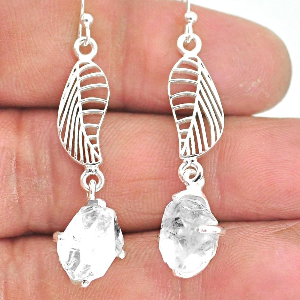 7.87cts natural white herkimer diamond 925 silver deltoid leaf earrings r90792