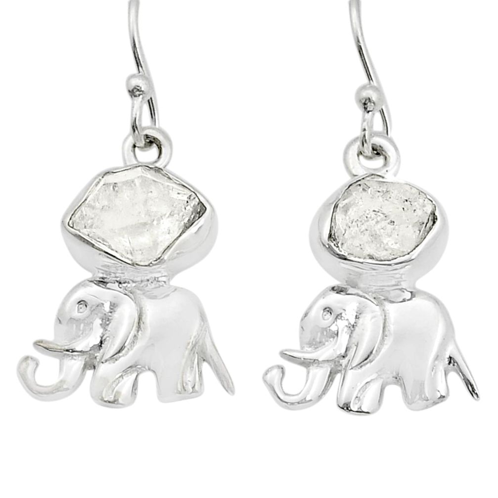 7.22cts natural white herkimer diamond 925 silver elephant earrings u84655