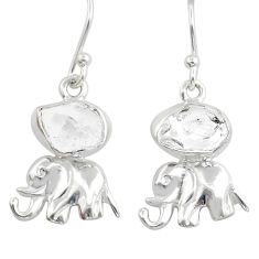 6.39cts natural white herkimer diamond 925 silver elephant earrings u87748