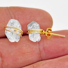 7.42cts natural white herkimer diamond 925 silver gold stud earrings y94463