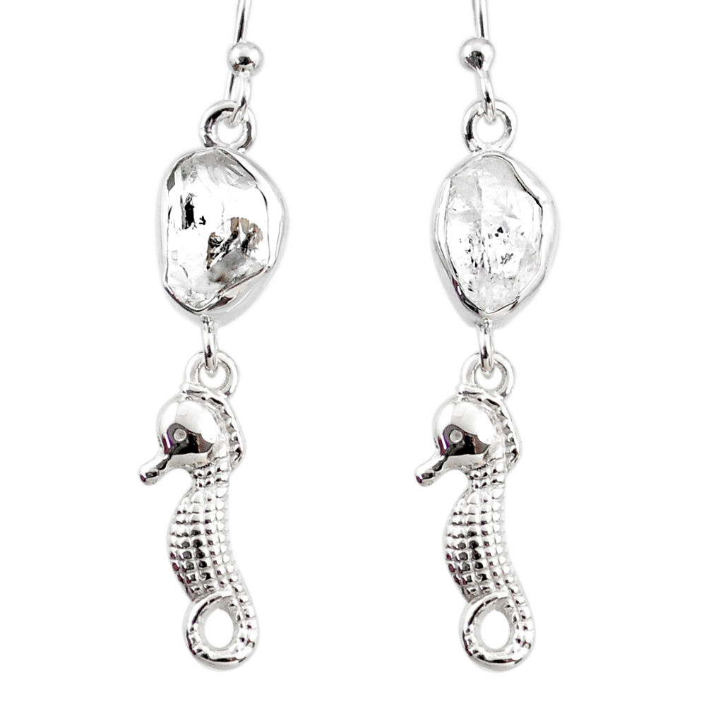 9.59cts natural white herkimer diamond 925 silver seahorse earrings r65765