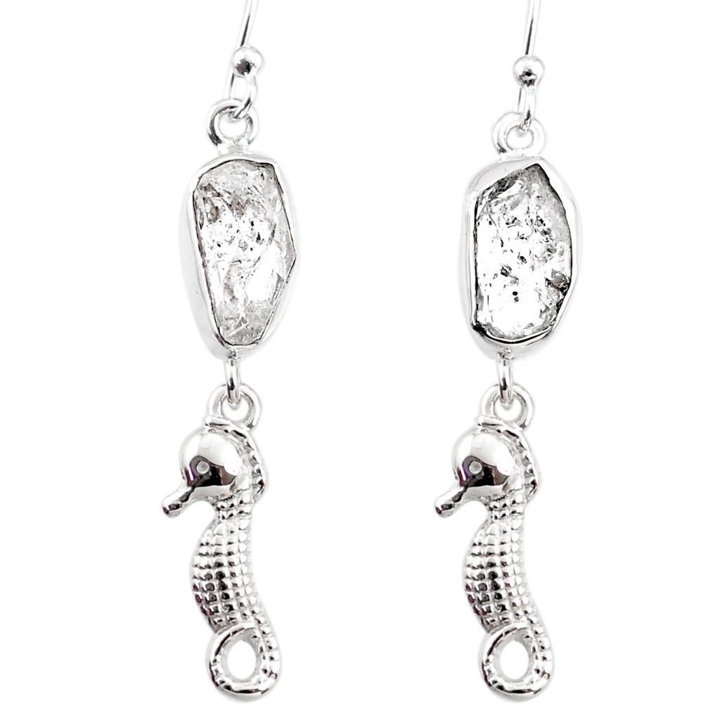 11.07cts natural white herkimer diamond 925 silver seahorse earrings r65766