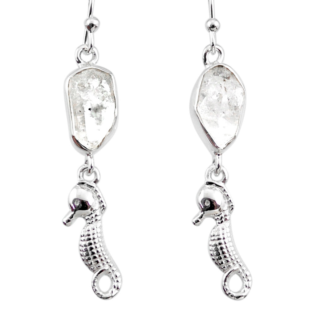 11.07cts natural white herkimer diamond 925 silver seahorse earrings r65769